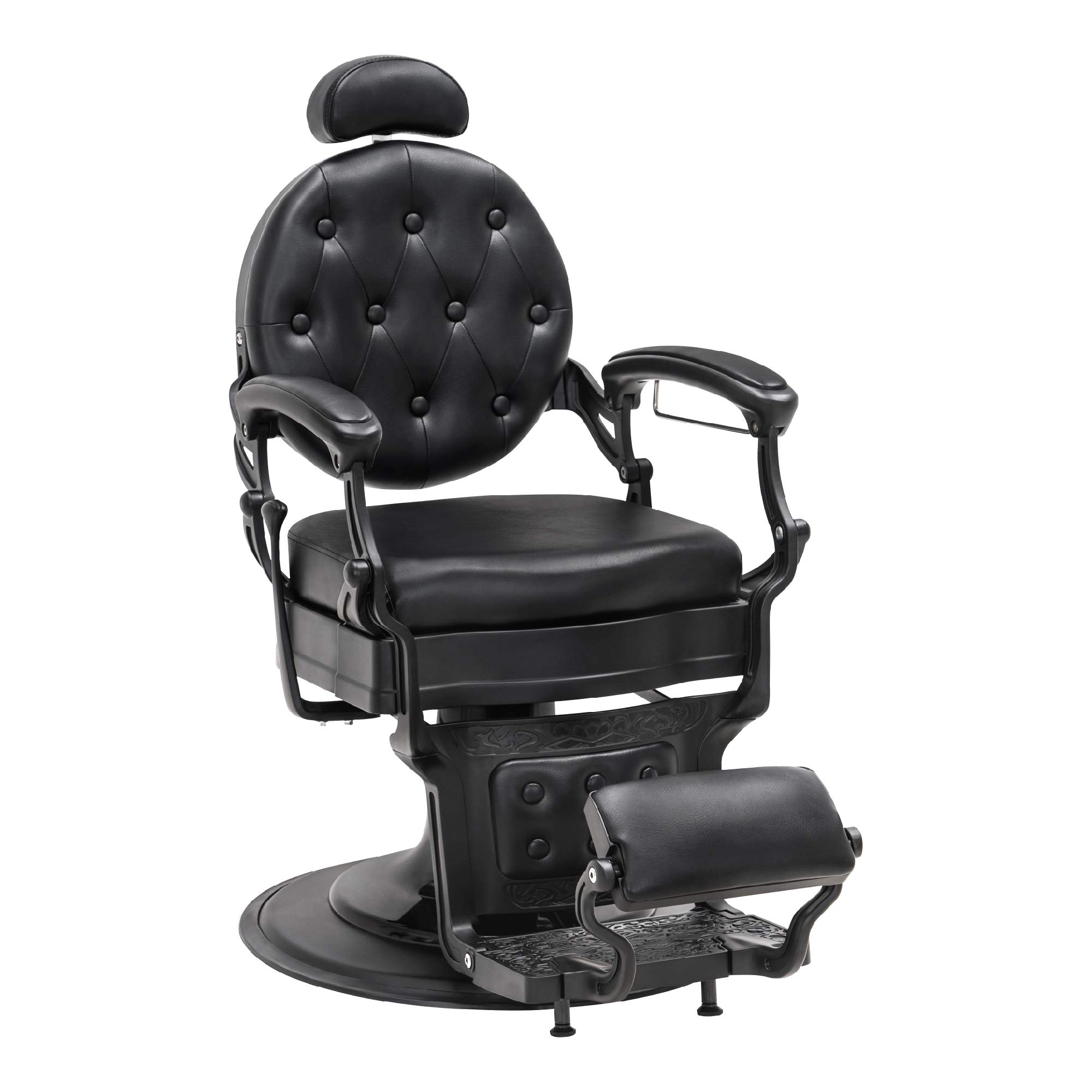 Barberpub Friseurstuhl hydraulisch 360° drehbar Kunstleder Retro Vintage 113x68x109 cm Mattschwarz