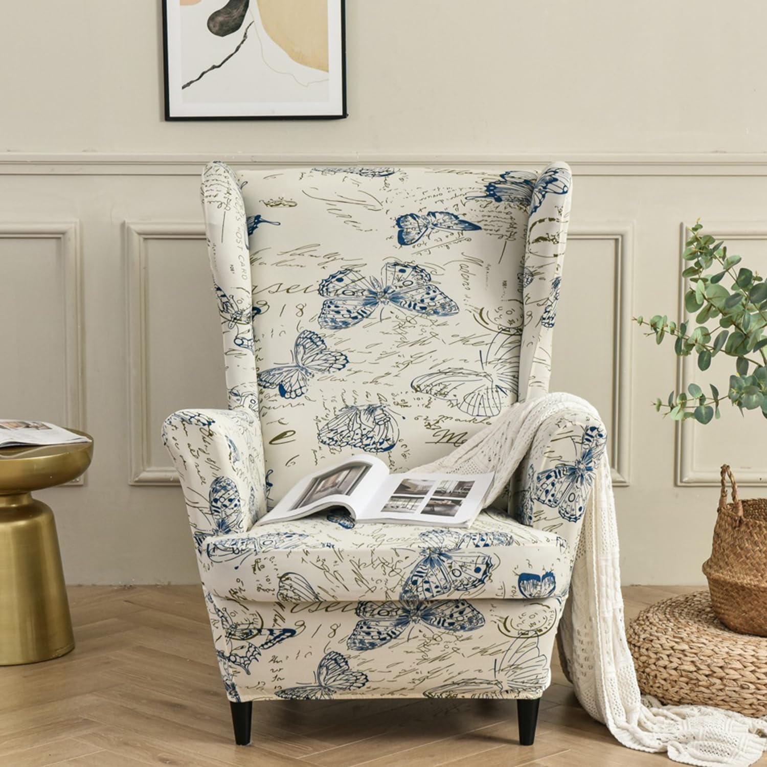 Wingback Chair Cover with Arms 2Pcs Stretch Wing Chair Slipcover Sofa Protective Chair Cover Furniture Protection Chair Cover for Living Room Bedroom Hotel,L,2pcs