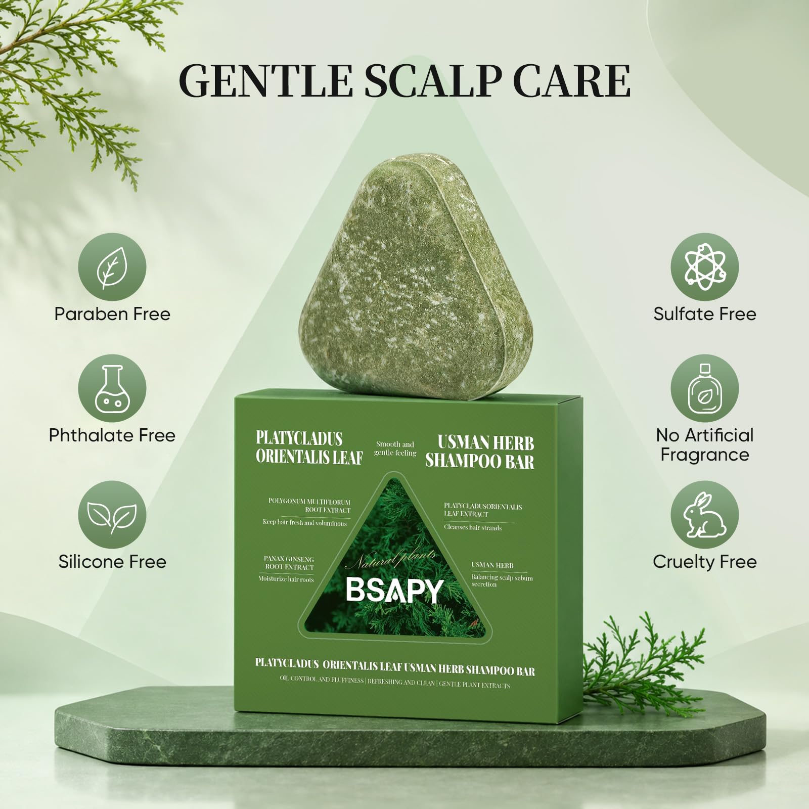 BSAPY Anti Hair Loss Shampoo Bar with Herbal Botanicals, 120g x 2