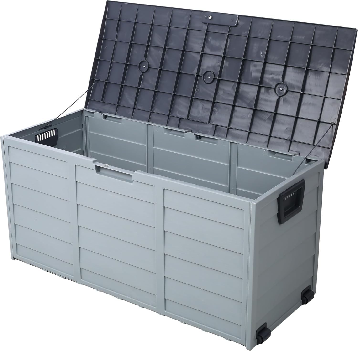 PVWIIK Outdoor Storage Box with Wheels,75 Gallon Mobile Waterproof Resin Deck Box,Lockable Storage for Patio Cushions,Garden Tools,Pool Accessories,UV-Resistant Storage Bench for Backyard & Deck,Gray
