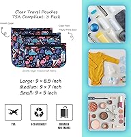 Vista 2 de Bolsa de aseo aprobada por la TSA, juego de 3 bolsas de aseo transparentes para viaje de cuarto de galón con cierre, bolsa de cosméticos impermeable