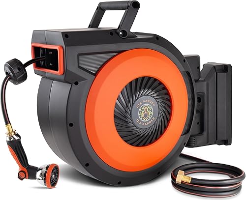 Miniatura 2 de Carrete de manguera de jardín retráctil, carrete de manguera para exteriores de 12 pulgada x 100 pies, resistente montaje en pared, manguera de agua