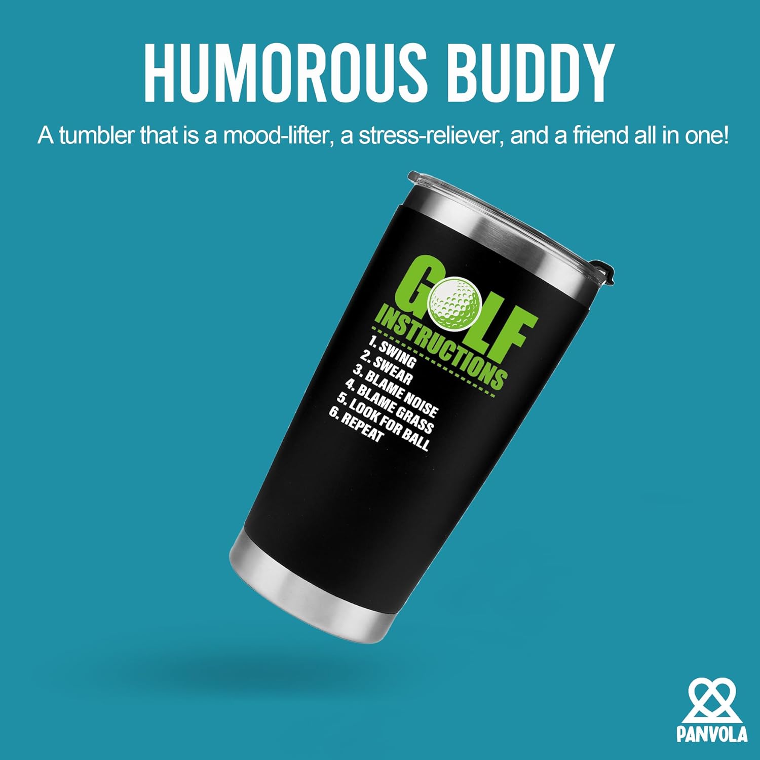 Panvola Golf Instructions Funny Golf Gifts Golf Player Dad Husband Grandpa Golfer Gift Vacuum Insulated Tumbler Sports Player Stainless Steel Travel Mug with Lid and Straw 20 oz Black - Image 2