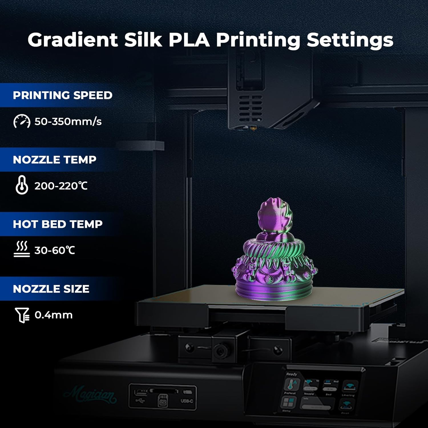 AMOLEN Silk PLA 3D Printer Filament Bundle