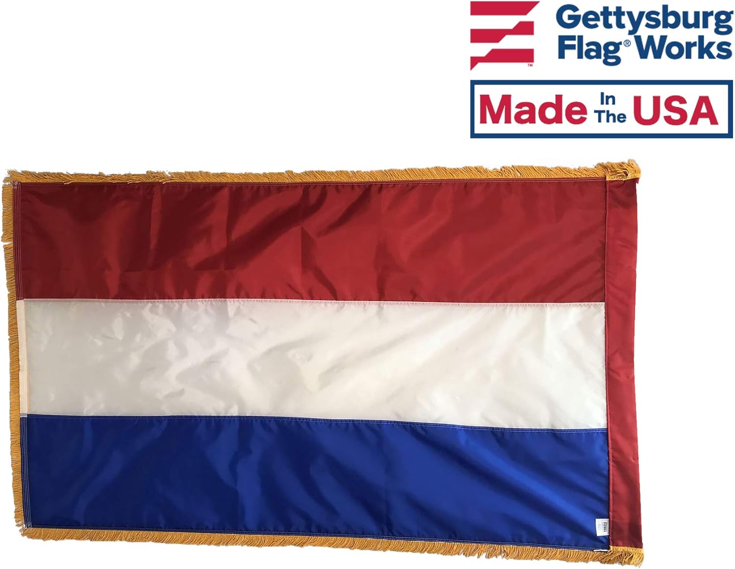 3x5' Netherlands Indoor Flag with Pole Hem and Gold Ornamental Fringe - Made in the USA