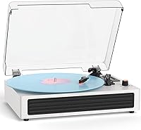 Vista 1 de Tocadiscos de vinilo Bluetooth, reproductor de vinilo retro de 3 velocidades con altavoces integrados, entrada AUX, parada automática, grabación