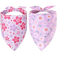 hoyuwak 2PCS Spring Dog Bandanas Purple Pink Floral Print Pet Scarfs Reversible Soft Cute Square Bandanas for Girl Puppy Cat