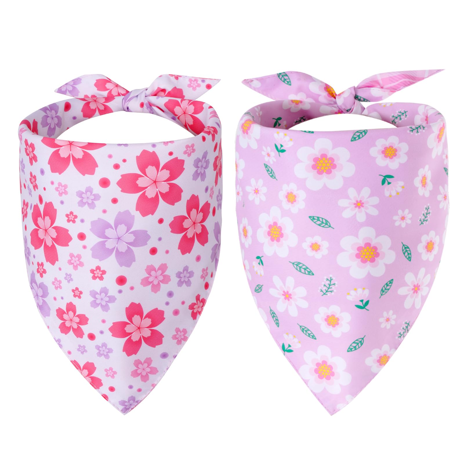 hoyuwak 2PCS Spring Dog Bandanas Purple Pink Floral Print Pet Scarfs Reversible Soft Cute Square Bandanas for Girl Puppy Cat