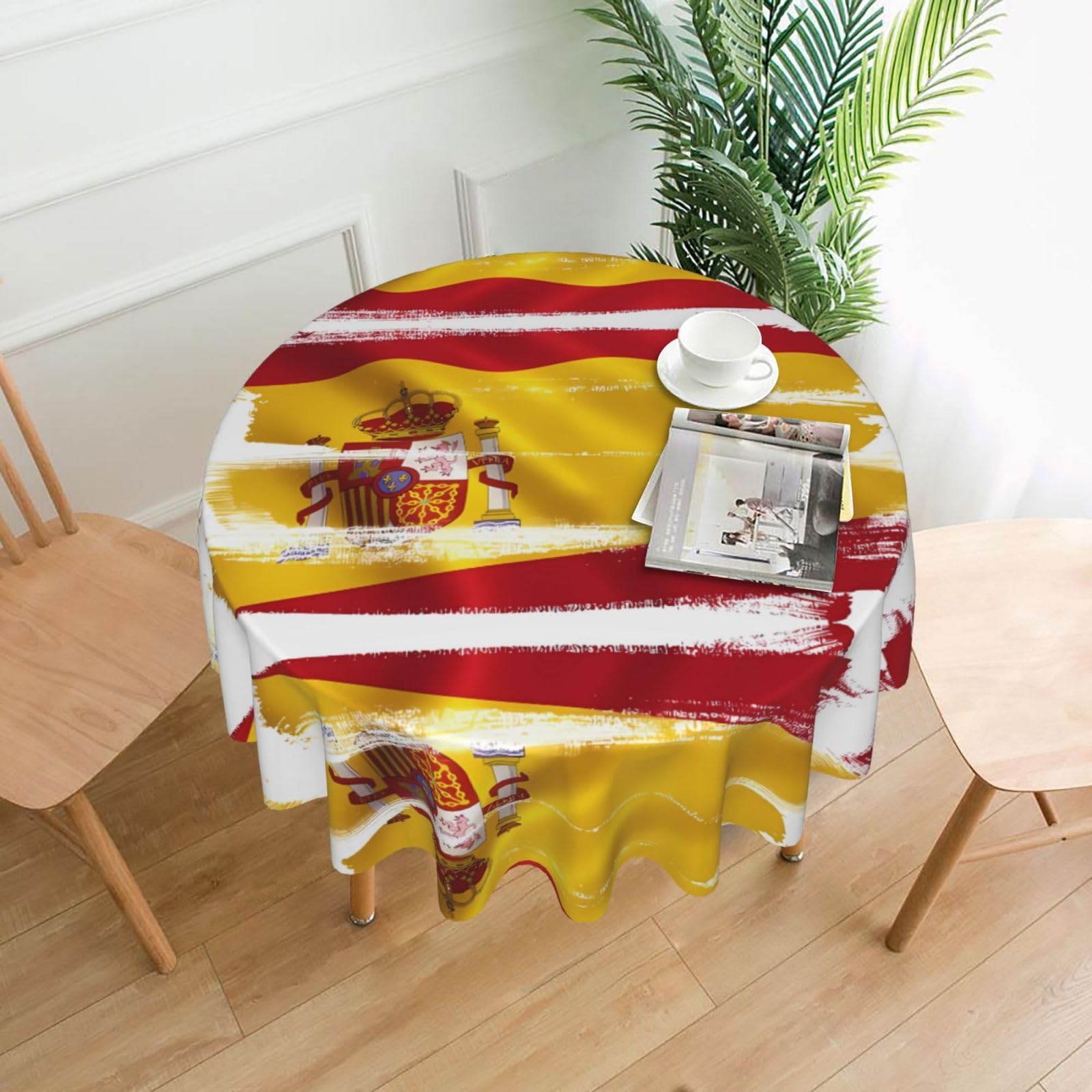 MROWYC Spain Flag Printed Practical Round Tablecloth, Durable, Suitable for Home, Restaurant, Hotel, Gathering, and Decorative Table Covers