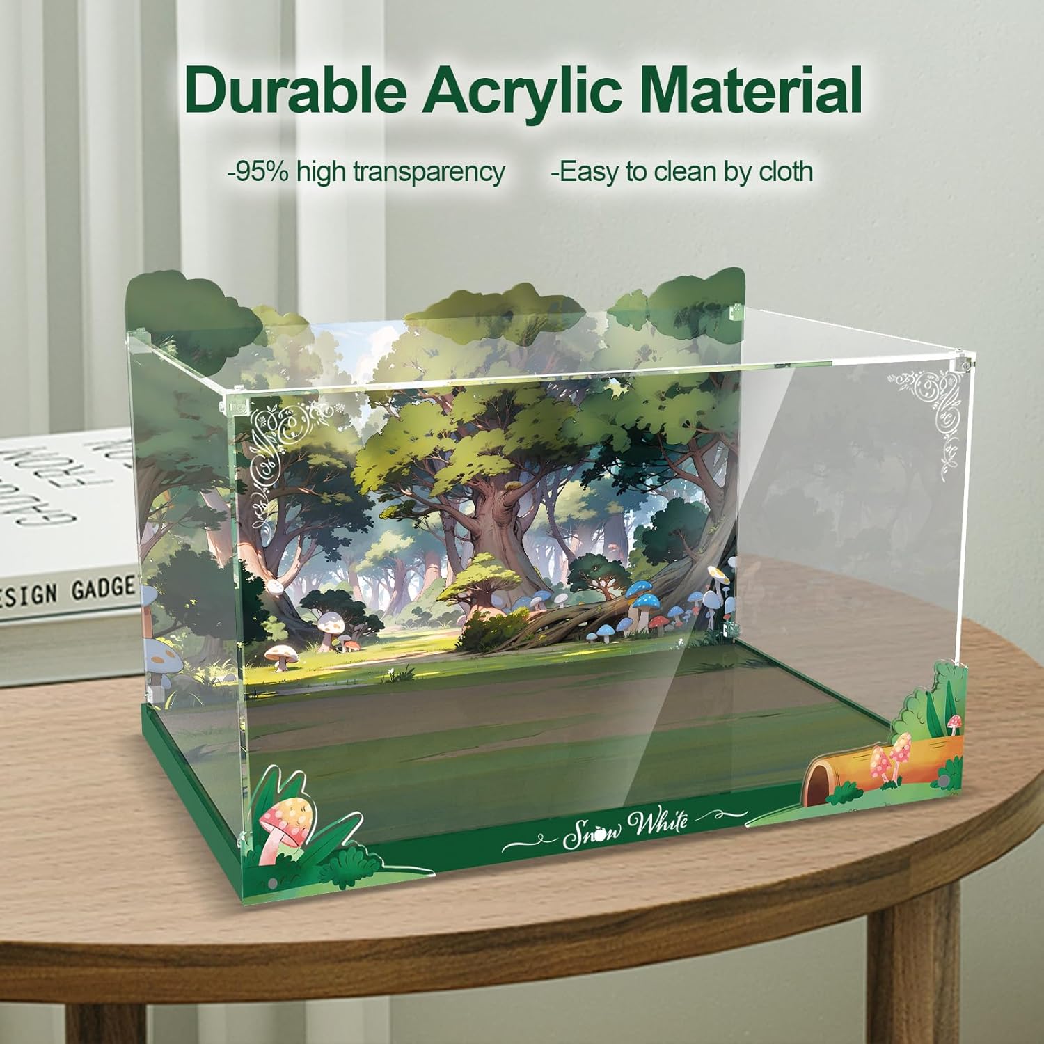 Acrylic Display Case for Lego Snow White and The Seven Dwarfs' Cottage Building Set - Display Box for Lego 43242 (Box Only, No Model) Clear Acrylic Plate with Base & HD Painted Background