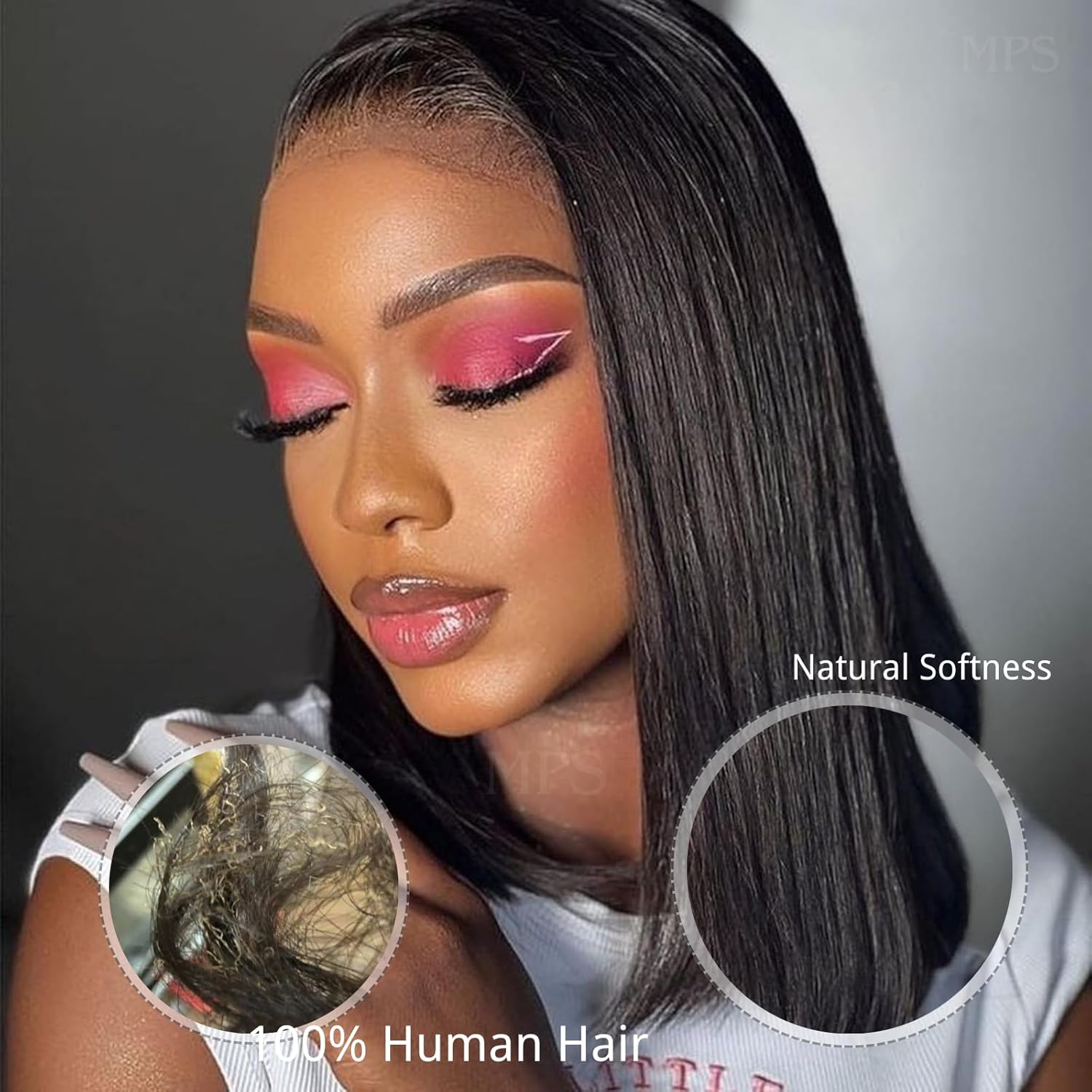 MPS Bob Wig Human Hair 13x4 Lace Front Pre Bleached Knots Short Straight Glueless Wigs for Women Natural Black Date Party 14inch