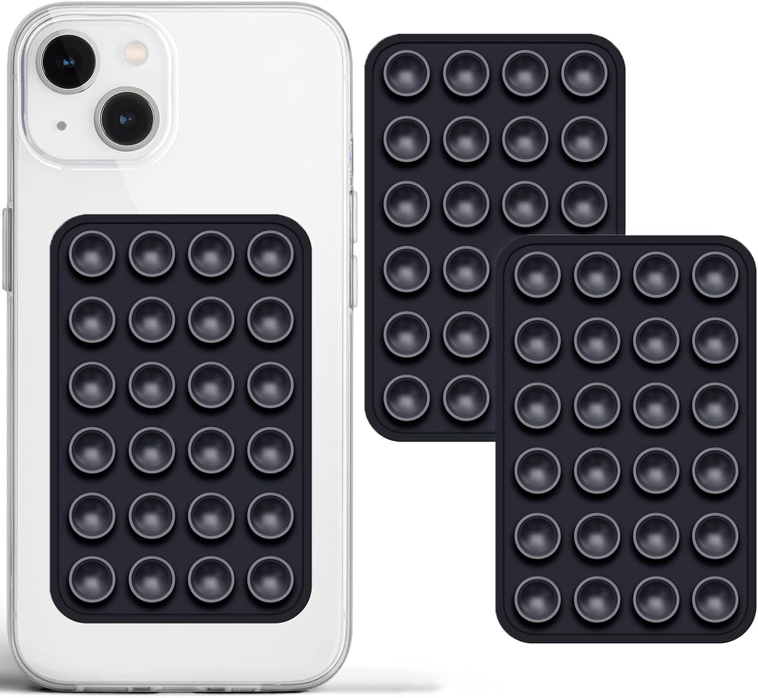 PKYAA Anteel 2 Pack Silicone Suction Phone Case Adhesive Mount, Strong Grip Holder for Selfies and Videos, Hands-Free Sticky Phone Grip for iPhone and Android, 2.17" x 3.15" (Black)