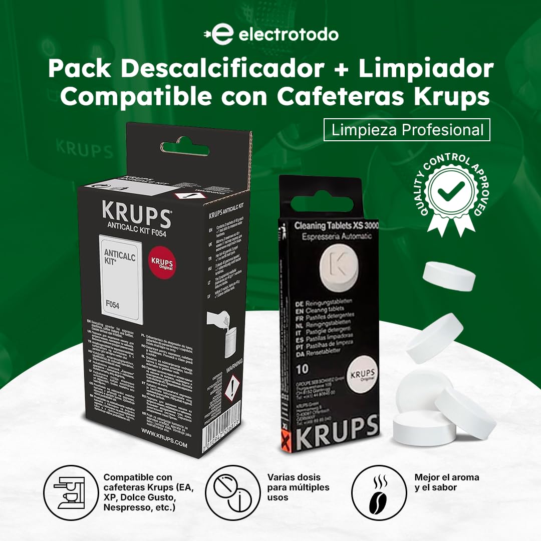 Pack Descalcificador y Limpiador Para Cafeteras | Limpiador Compatible con Cafeteras Krups | Kit Antical Original & Compatible | Limpieza Profesional de Cafeteras Automáticas y Espresso