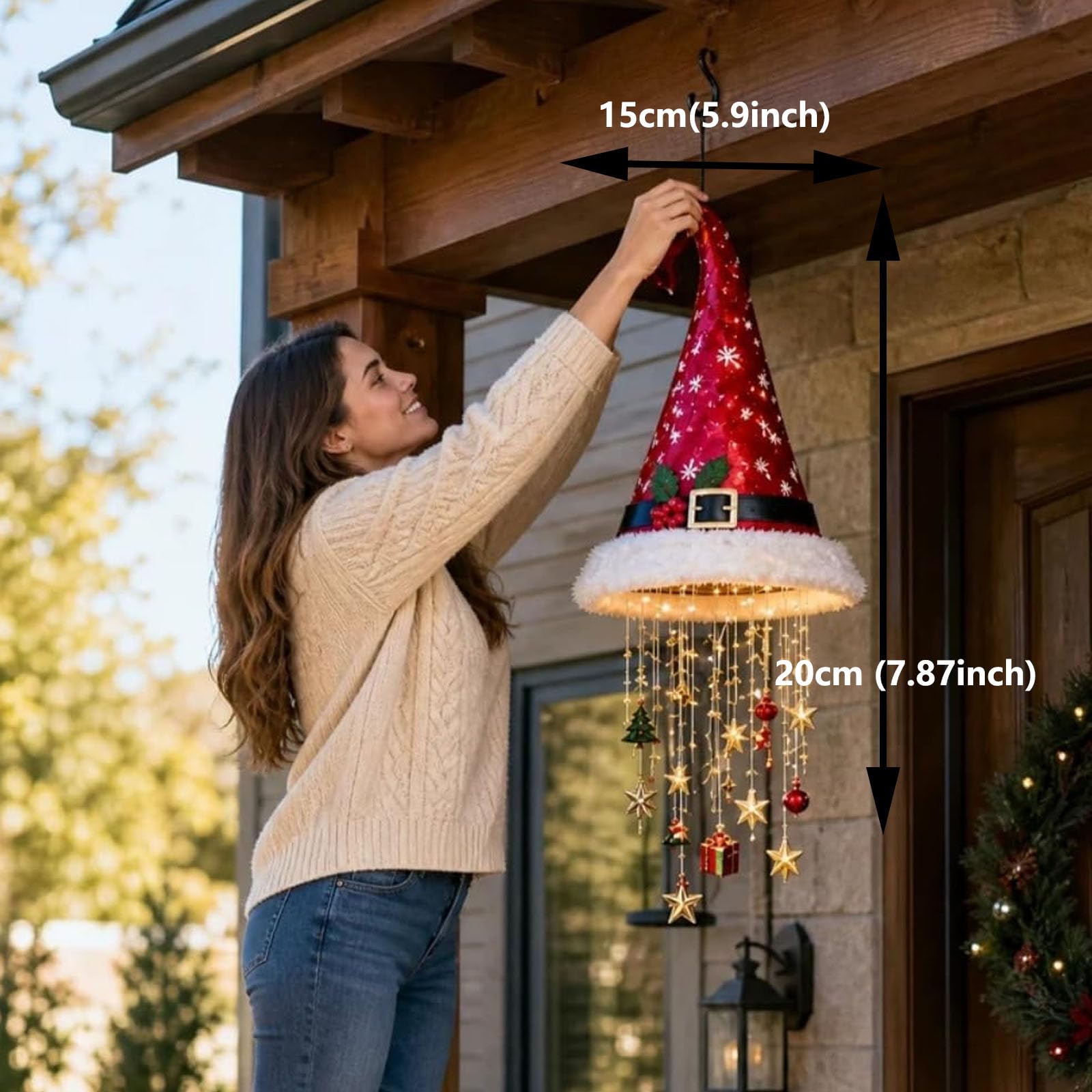 Beleuchteter Kronleuchter mit Weihnachtsmannmütze und Weihnachtsschnur (#C-1pc)