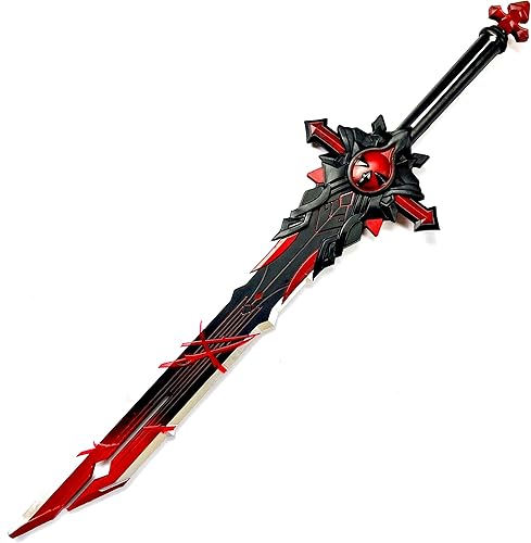 Espada de espuma de fantasía de 40 pulgadas lápida de lobo espuma de alta densidad negra y roja para cosplay y colección Genshin Impact rojo y negro