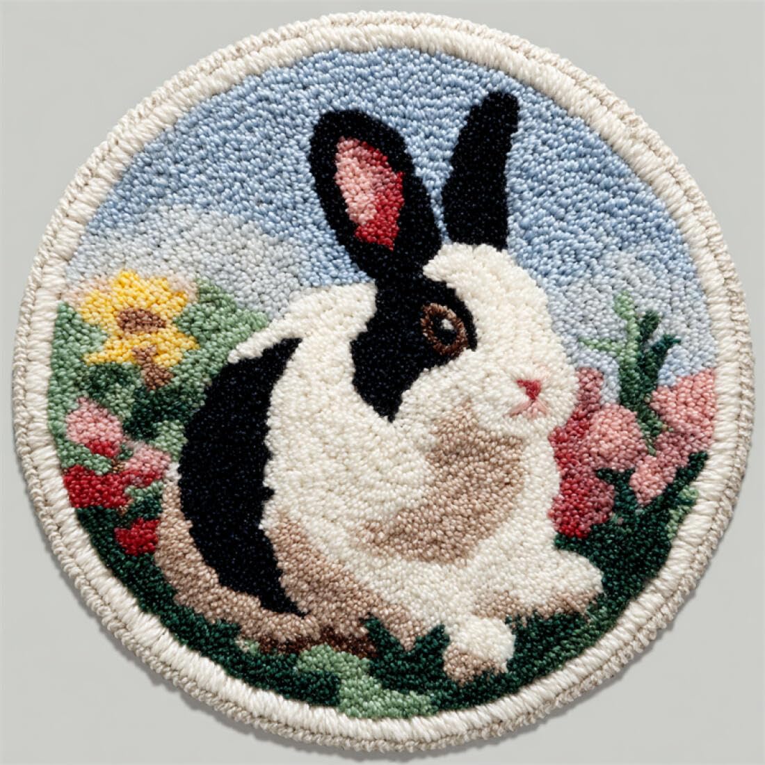 Rqwybcaxn DIY Rug Latch Hook Kits for Teens Animal Needlework Kit Cartoon Rabbit 80x80cm Round Tapestry with Crochet Hook Study Craft Gift