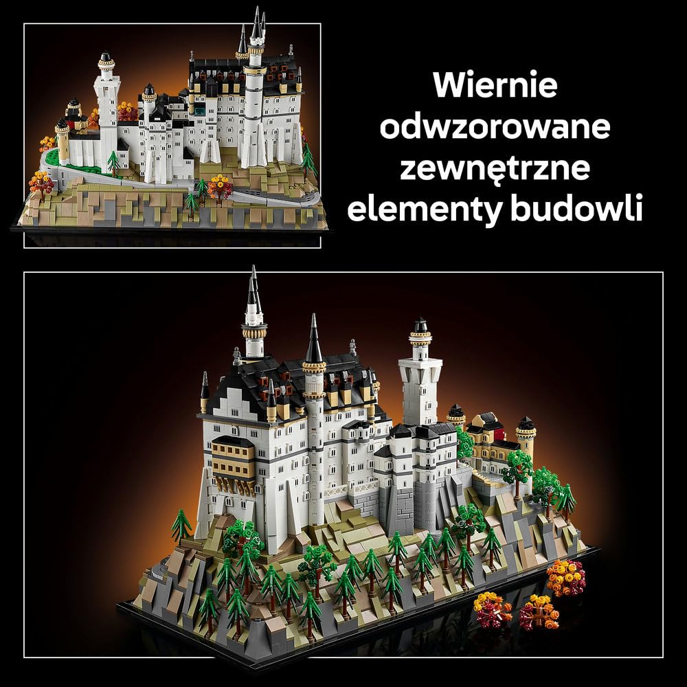 LEGO Architecture Zamek Neuschwanstein 21063 | Model architektoniczny, dekoracja do domu, prezent dla fana architektury, duży zestaw klocków konstrukcyjnych, 3455 elementów