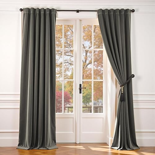 Miniatura 110 de Lazzzy Cortinas Opacas de Terciopelo con Aislamiento Térmico para Ventanas de Habitación, Cortinas de Lujo Súper Suaves para Sala de Estar, Salvia