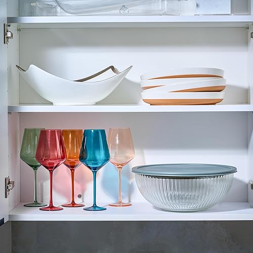 Miniatura 8 de Tazones para mezclar de vidrio acanalado de 8 piezas con tapas herméticas a prueba de fugas, sin BPA, apilables, ahorro de espacio, almacenamiento