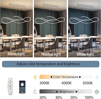 Dimmable LED Pendant Light Modern Dining Room Pendant Lamp Spiral Design Light Fittings Dining Table Lamp with Remote Control Height Adjustabl 120 cm for Kitchen Office Study (Chrome, L120cm) [Energy Class A++]