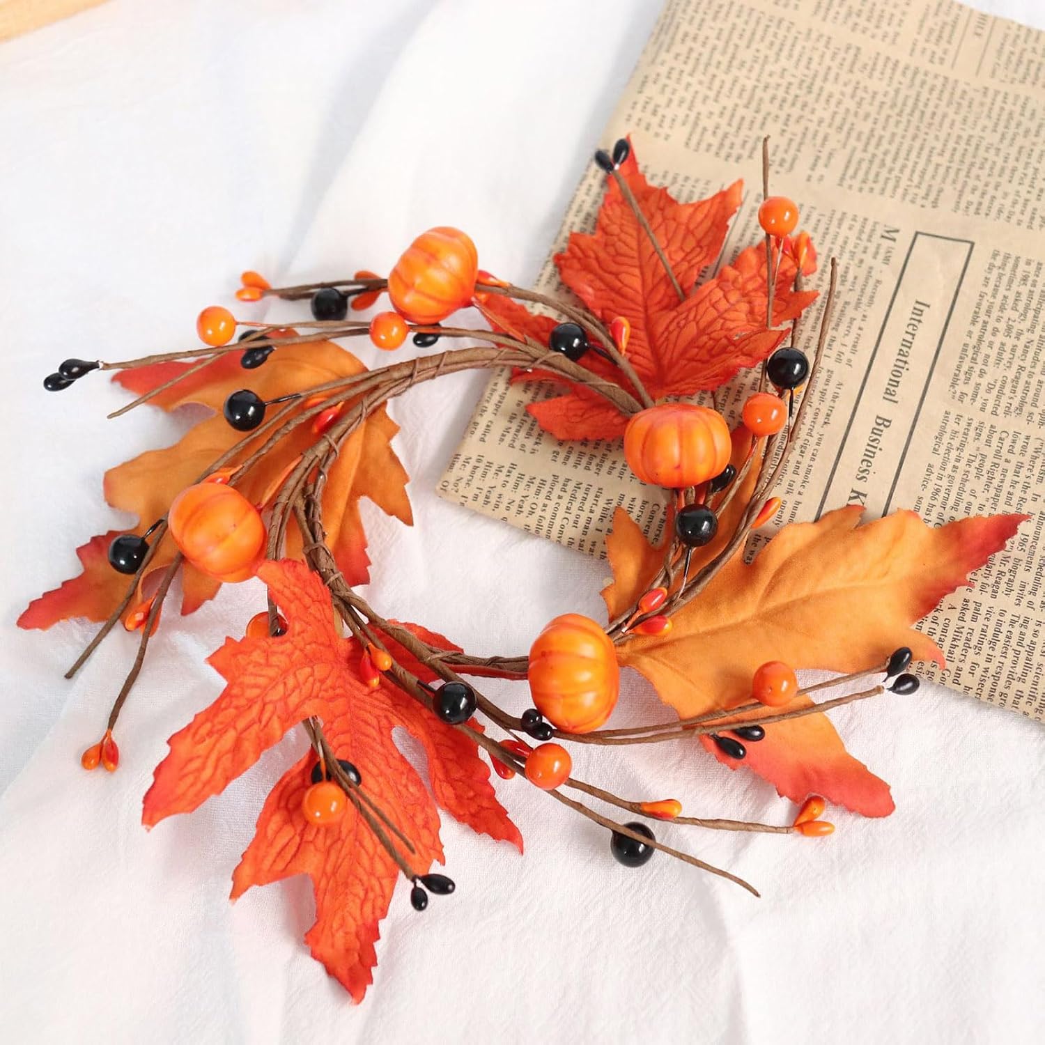 2 Pack Fall Maple Leaf Pumpkin Candle Ring Wreath Thanksgiving Table Decors