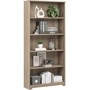 Bush Furniture Tall 5 Shelf Bookcase, Large Open Bookshelf, Sturdy Display Cabinet for Living Room or Home Office, Cabot Collection, Modern Walnut