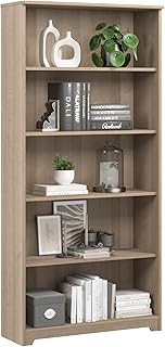 Bush Home Tall 5 Shelf Bookcase, Large Open Bookshelf, Sturdy Display Cabinet for Living Room or Home Office, Cabot Collection, Ash Gray