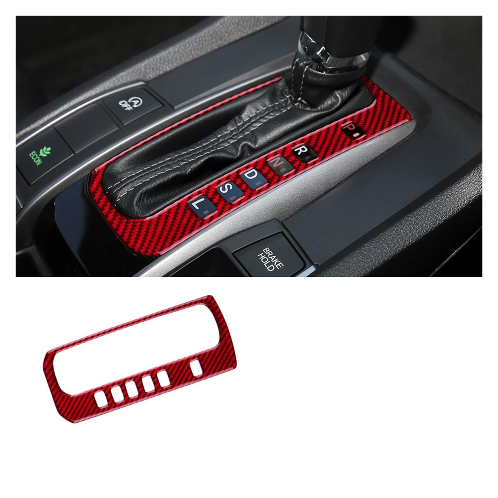 Auto Interior for Civic 10th 2016 2017 2018 2019 2020 2021 Car Gear Shift Box Panel Cover RHD LHD Accessories Carbon Fiber Sticker(RHD Red)
