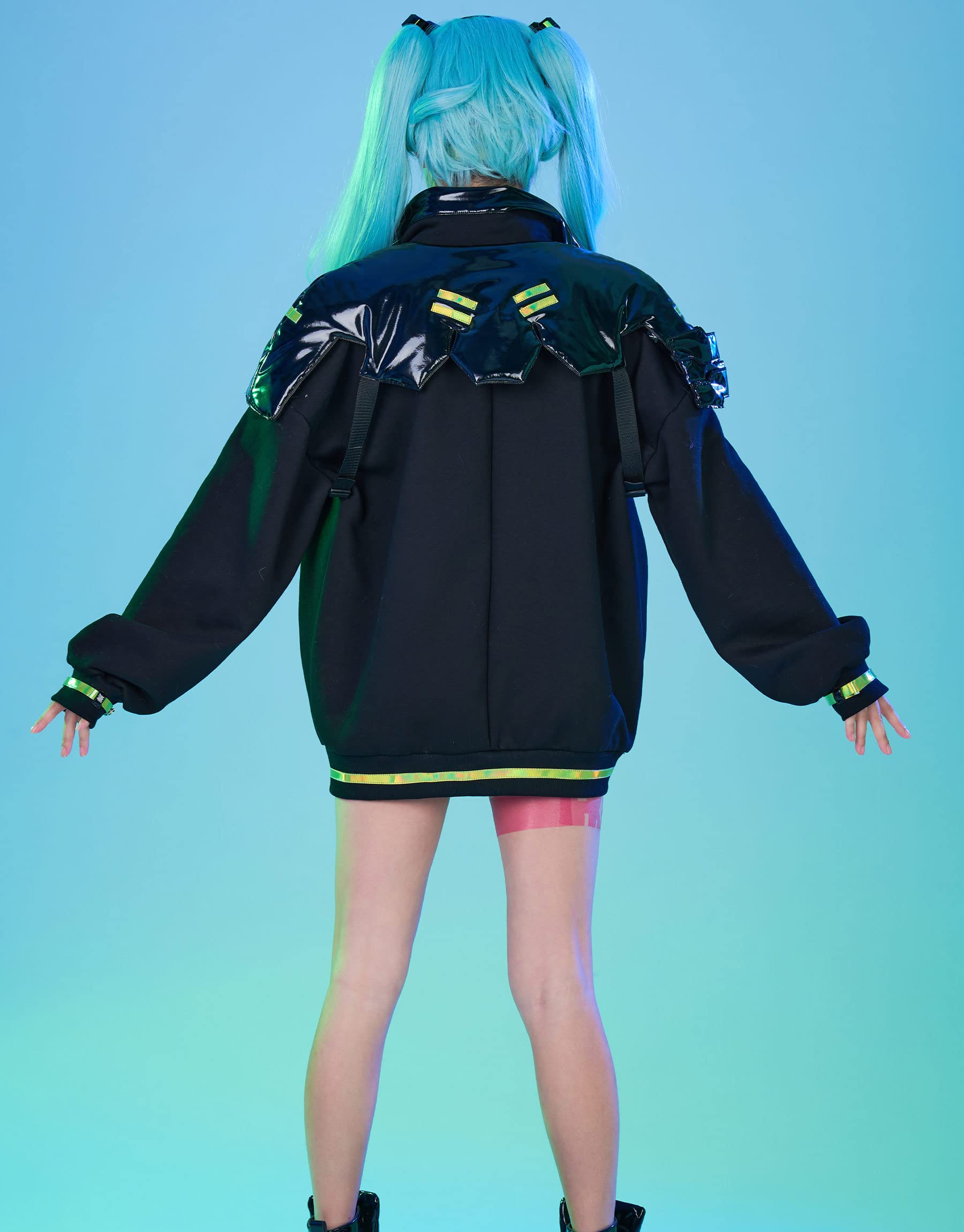 Cosplay.fm Women’s Cosplay Costume Punk Jacket Set with Shoe Cover Hair Band and Stickers: Small Black