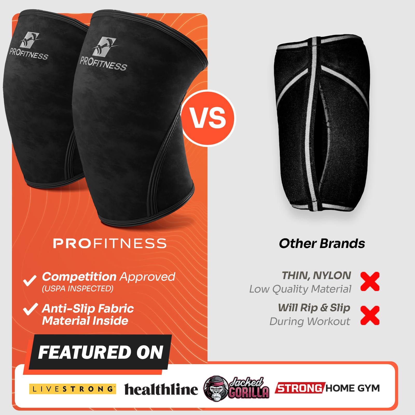ProFitness - Rodillera de sujeción y compresión para levantamiento de potencia