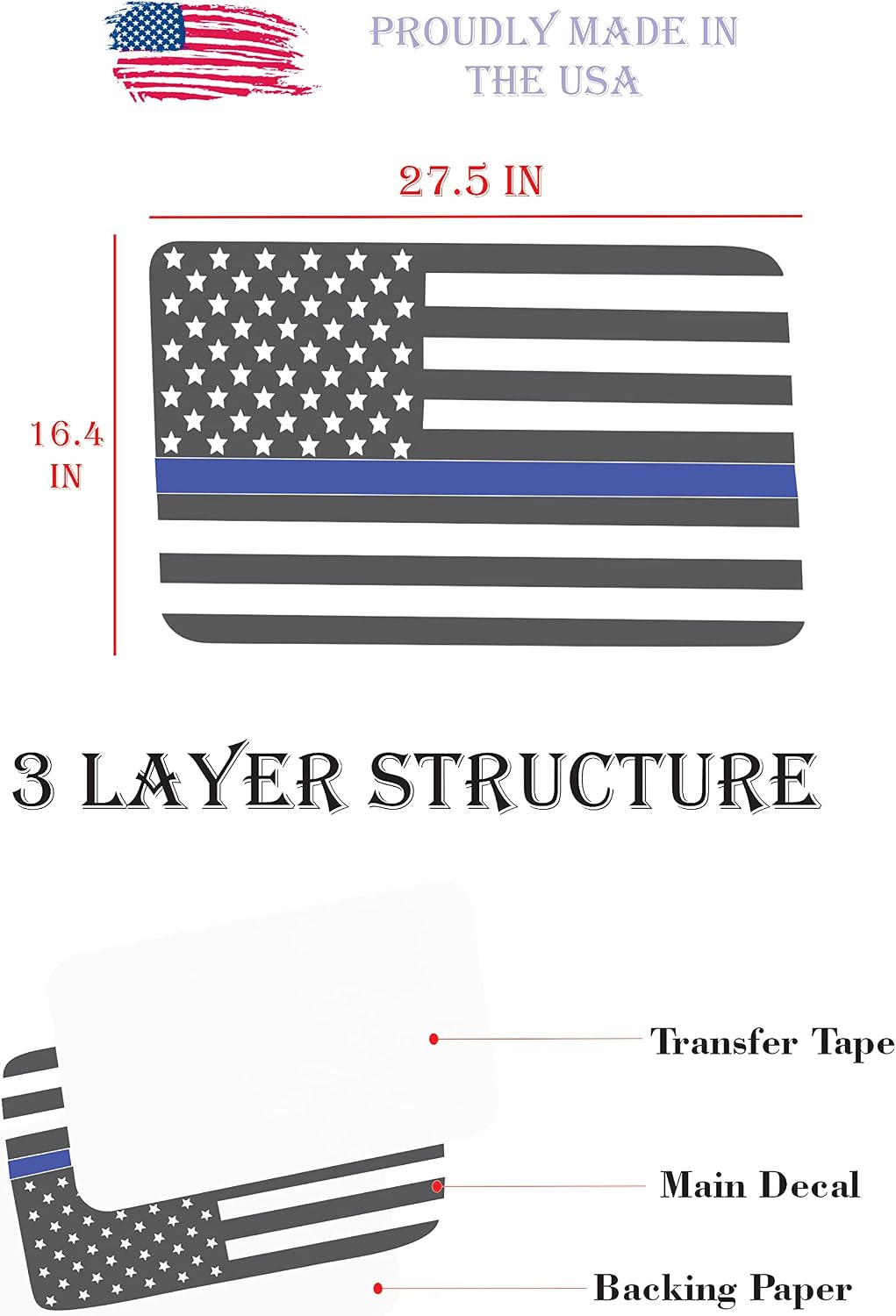 Compatible with Jeep Wrangler JK & JKU (4 Door) 2011–2018 | Precut Thin Blue Line American Flag Window Decals | Both Side | Proudly Made in The US | Matte Black (Thin Blue Line Straight)