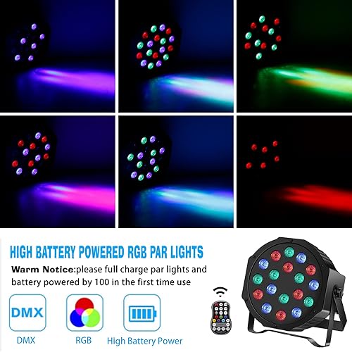 Miniatura 2 de UKing Luces LED Par de luces inalámbricas alimentadas por batería para eventos 18W RGB luz de iluminación de escenario recargable 20 horas por