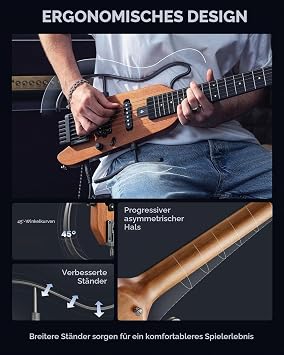 Donner HUSH-X Electric Guitar Kit - Featherlight and Quiet Performance Headless Guitar for Travel and Practice Mahogany Solid Body with One-Second Assemble Frames Gig Bag All Accessories Natural