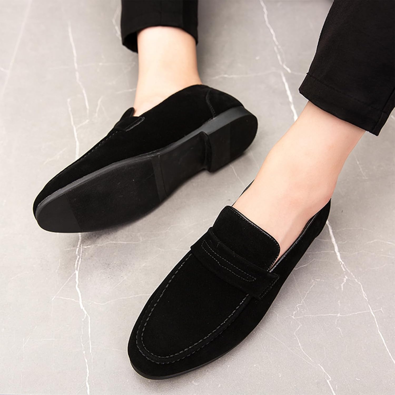 Men's Suede Flats Penny Loafers Comfortable Lightweight Work Casual Driving Shoes for Business Office Daily - Image 3