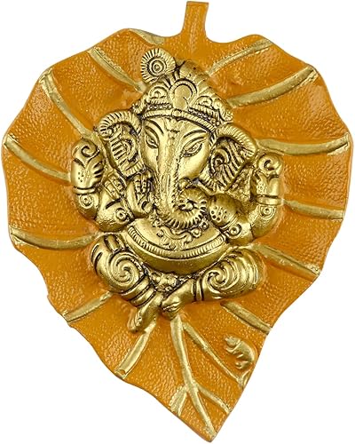 Miniatura 9 de SATVIK Metal Pan Patta Ganesh Decorativo Colgante de Pared Showpiece Señor Ganesha en la Hoja Decoración del Hogar. Inauguración de la casa india