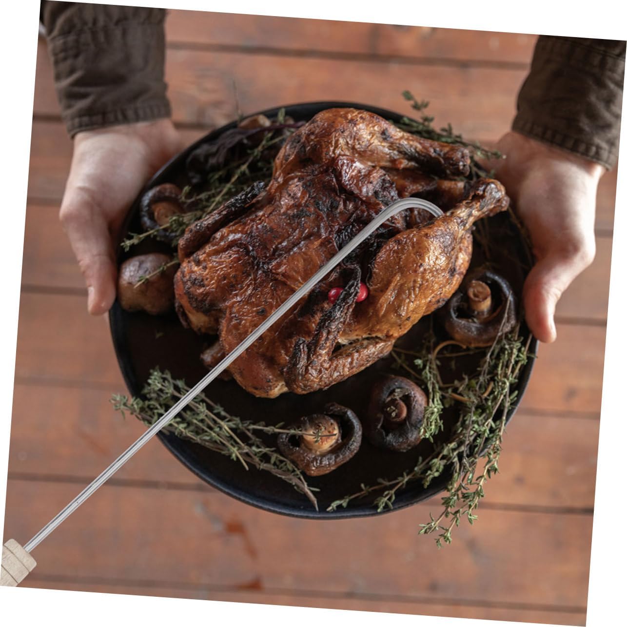 Cabilock 5pcs Roasting Hook for Bbq Meat Turner Handle for Easy Grilling for Pork Chicken Fish and More for Outdoor Cooking and Camping