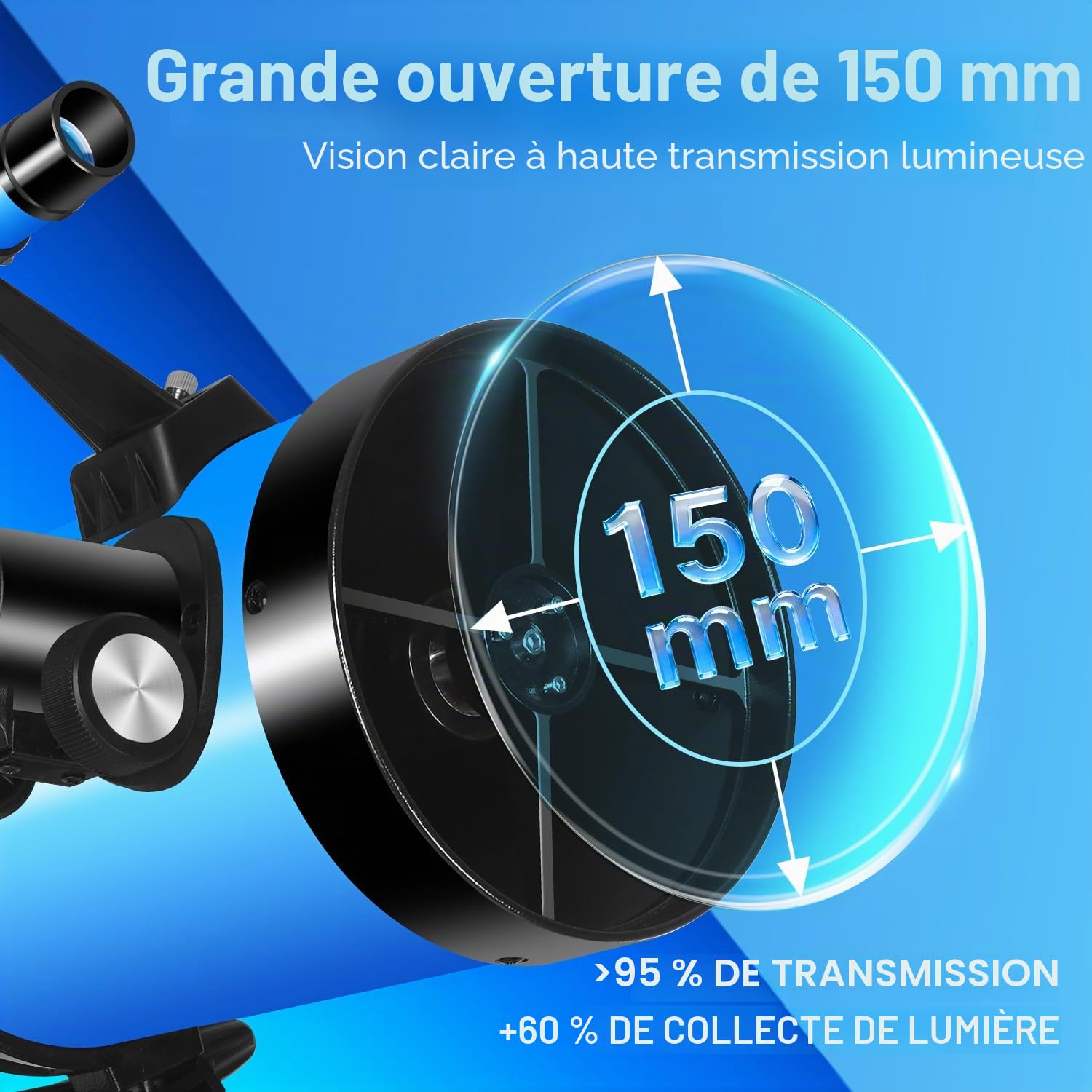 150EQ Télescope Astronomique, Professionnel Newton Réflecteur Télescope pour Adulte et Débutants avec Monture Équatoriale, Adaptateur Téléphone, Filtre Lunaire et Sac de Transport