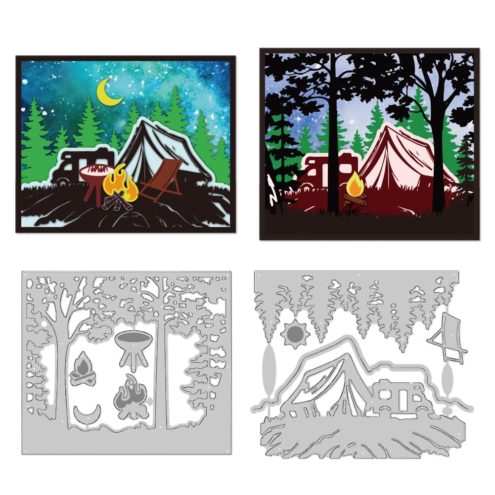 DELORIGIN Forest Camping Cutting Dies Card Making Night Bonfire Cut Stencil Carbon Steel Die Cuts Card Scrapbooking Embossing Template for Cards Paper Craft Album Invitation Gift Decor