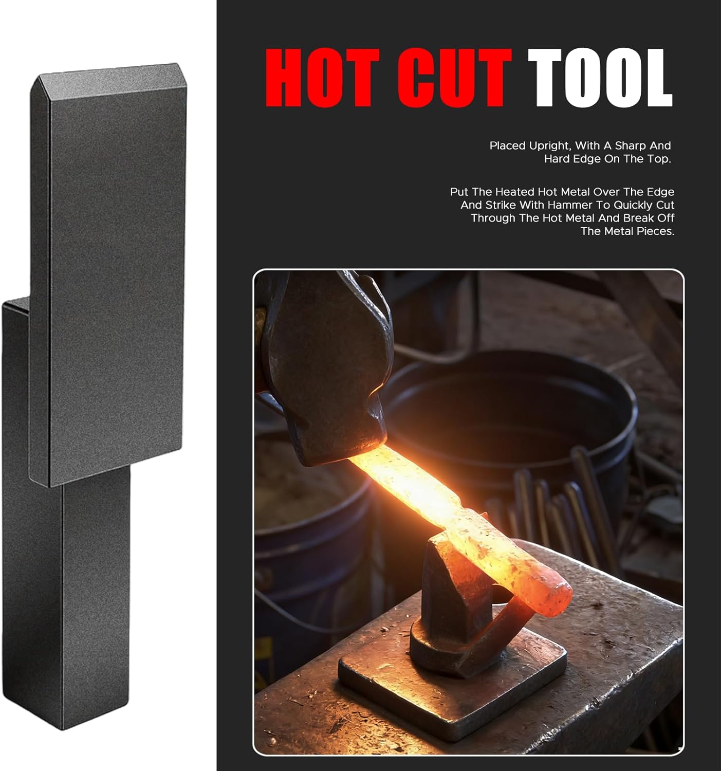 Blacksmith Anvil Forge Hardy Tool Set - 3/4" Hot Cut, Creasing Stake, Spring Fuller - 3 Pcs Heavy Duty Forging Tools for Metalwork & Knife Making