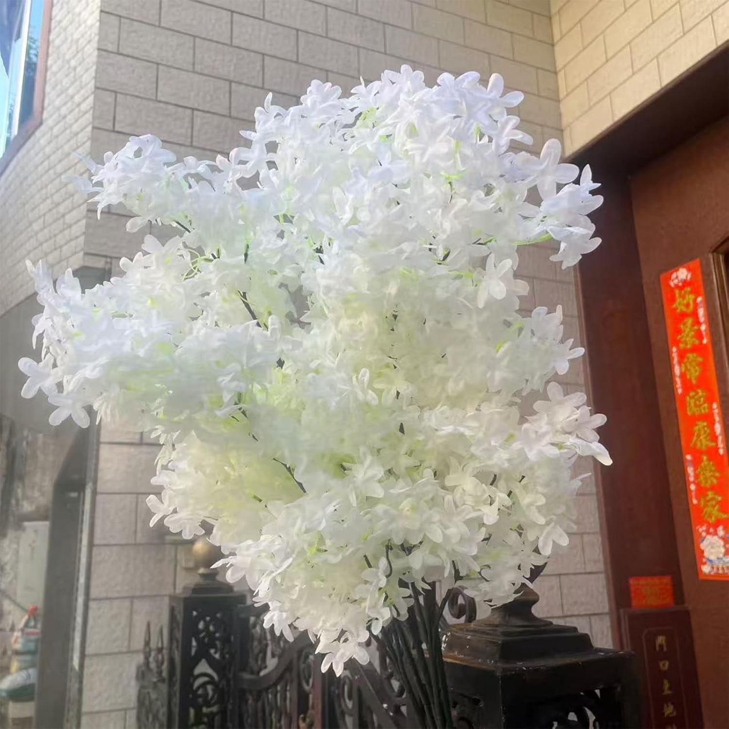 5 Pcs 32" Artificial Lilac Flowers with Long Stem Realistic Purple Fake Flowers Elegant Formal No Maintenance Floral Decor for Home Wedding Office Vase Centerpieces and DIY Arrangements (White)