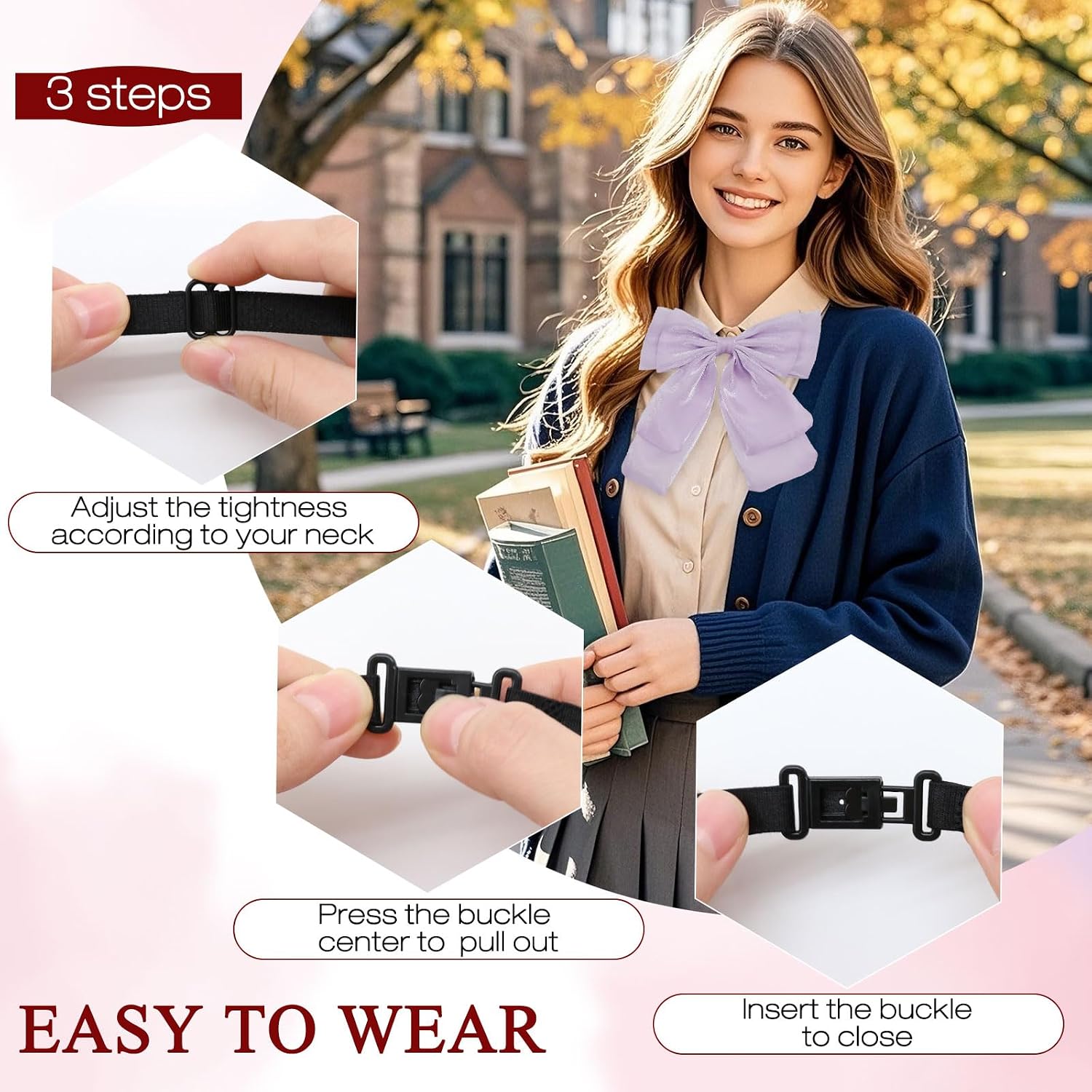 LJBFNN Bow Tie for Women, Pre Tied Solid Color Adjustable Uniform Bowtie for Women Blouse Dress