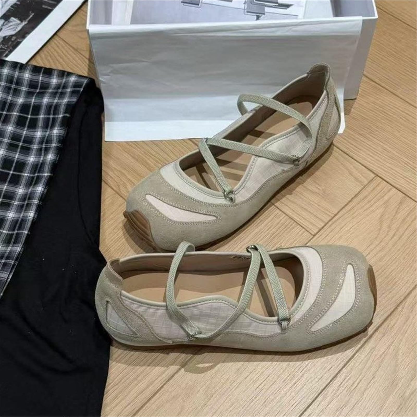 Sneakers Mary Jane da Donna Ballerine Punta Quadrata Retro