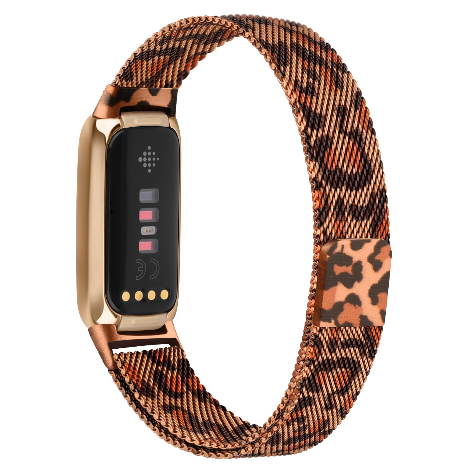 Metal Band for Fitbit Luxe Bands Women Men, Stainless Steel Mesh Loop Adjustable Magnetic Wristband Replacement Strap Compatible with Fitbit Luxe Fitness and Wellness Tracker (Leopard)