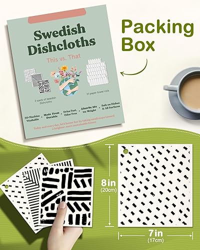 Miniatura 2 de Miss Adola Paños de cocina suecos reutilizables para lavar platos, absorbentes, de secado rápido, sin olor, esponja sueca, decorar, paquete de 6