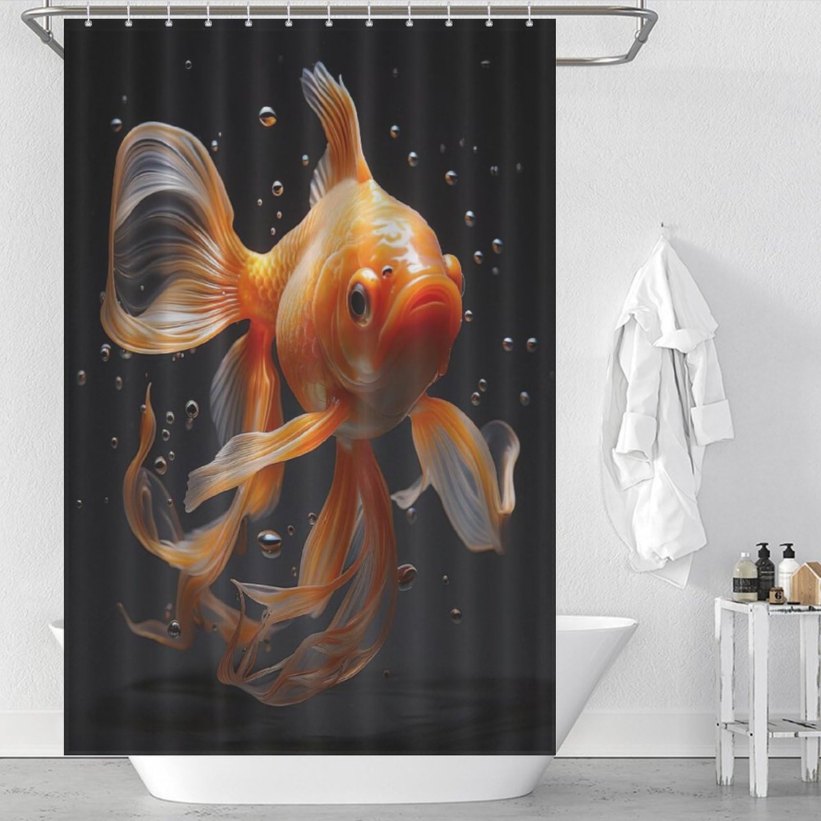 Rideau de douche imperméable lavable motif poisson en tissu anti-éclaboussures pour la douche
