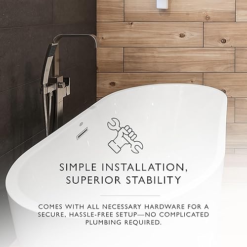 Miniatura 7 de JACUZZI Llenador de bañera cuadrado independiente, grifo cuadrado de níquel cepillado, construcción de latón macizo, cartucho de cerámica, ducha de