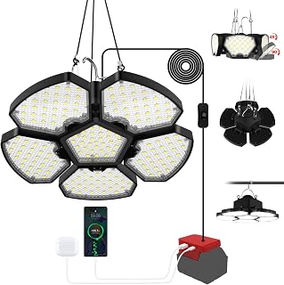 2000LM LED Hanging Lamp Compatible with Mil-wau-kee 18V, 65W LED Pendant Light, 2 Lighting Modes, 6000K Portable Camping Lamp with USB and Type-C for Garden Paths Garage (No Battery)