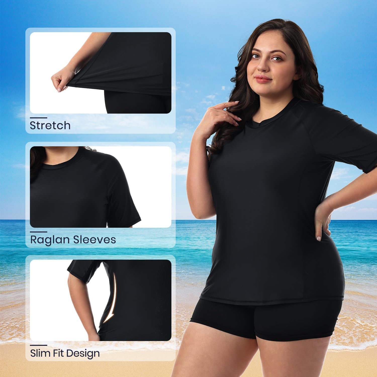 HODOSPORTS Women's Plus Size Rash Guard UPF 50+ Swim Shirt Sun Protection Swimsuit Top Short Sleeve 1X-6X - Image 5