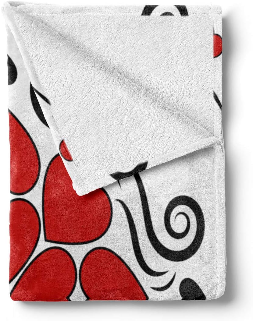 Lunarable Valentines Day Throw Blanket, Classic Vintage Ornamental Vivid Heart Romance Lovers Wedding Concept, Flannel Fleece Accent Piece Soft Couch Cover for Adults, 50" x 60", Red White