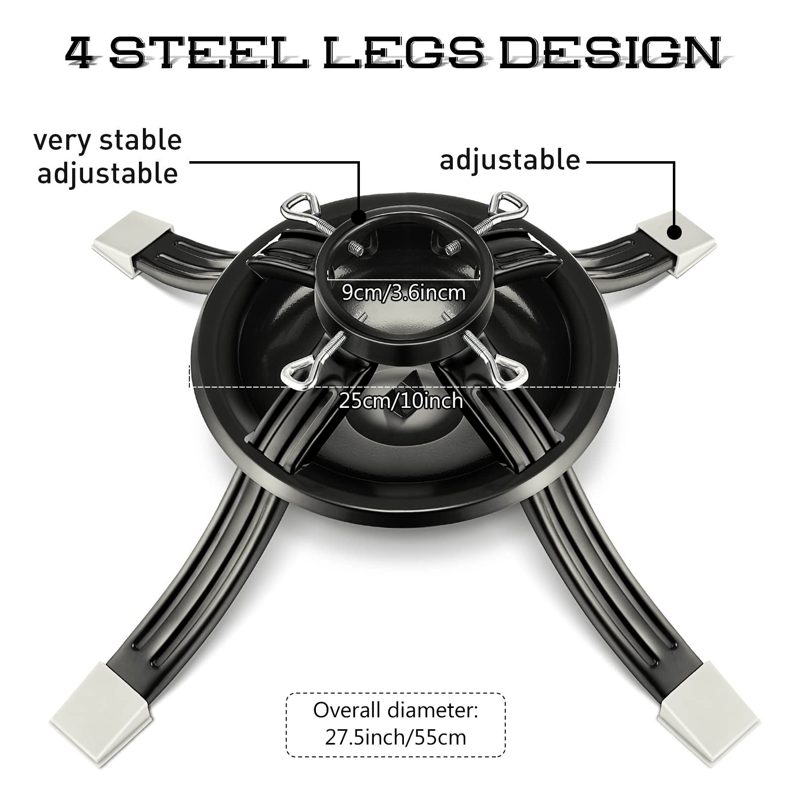 Roowest Christmas Tree Stand for Live Tree, Real Christmas Tree Base Dark Green Metal Holiday Xmas Tree Stands Fits for 2-3.5 Inches Trunk, 0.8 Gallon Water Capacity
